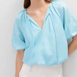 Ann Taylor Sky Blue Linen Blouse